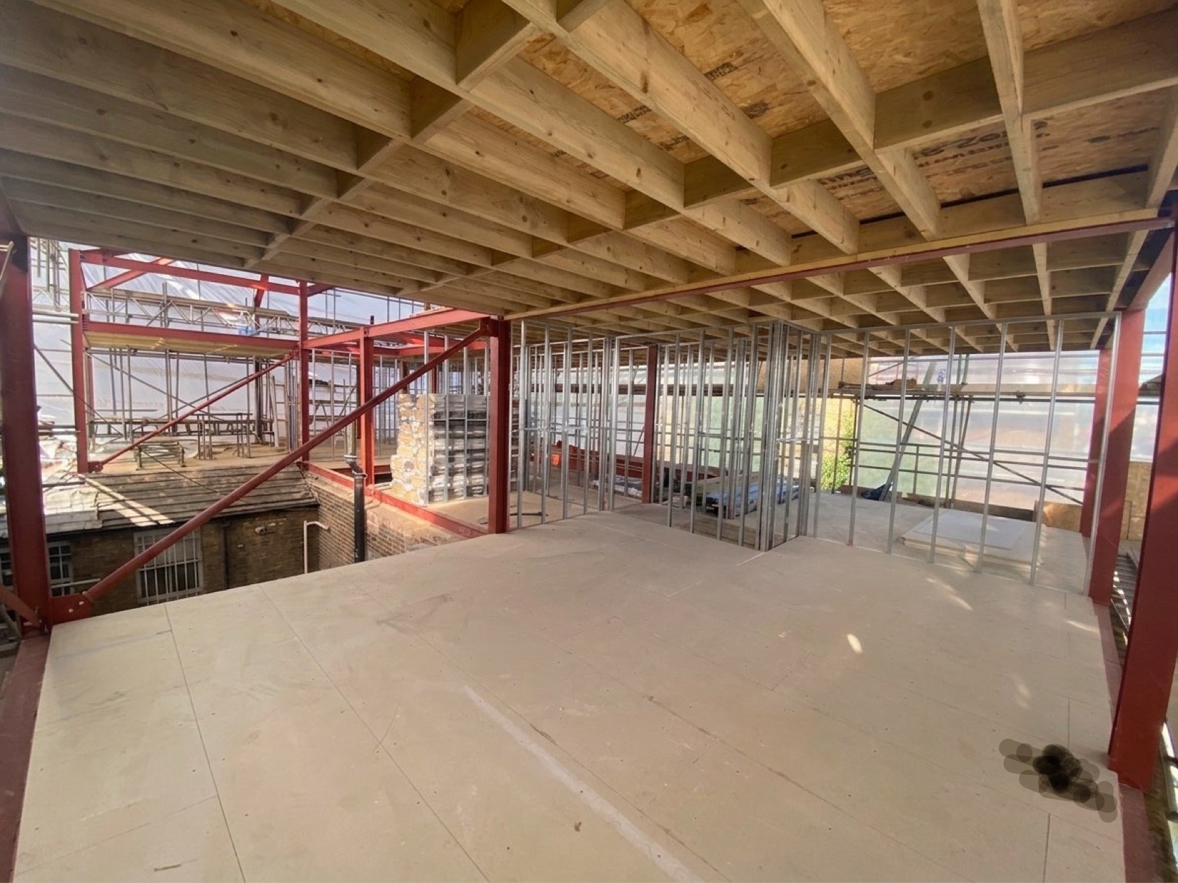 Upper floor steel frame timber deck new floors